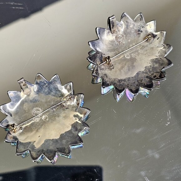 Sterling Silver 925 Mexican Abalone Brooch PAIR. 2pcs Total. Beautiful! - Picture 5 of 11